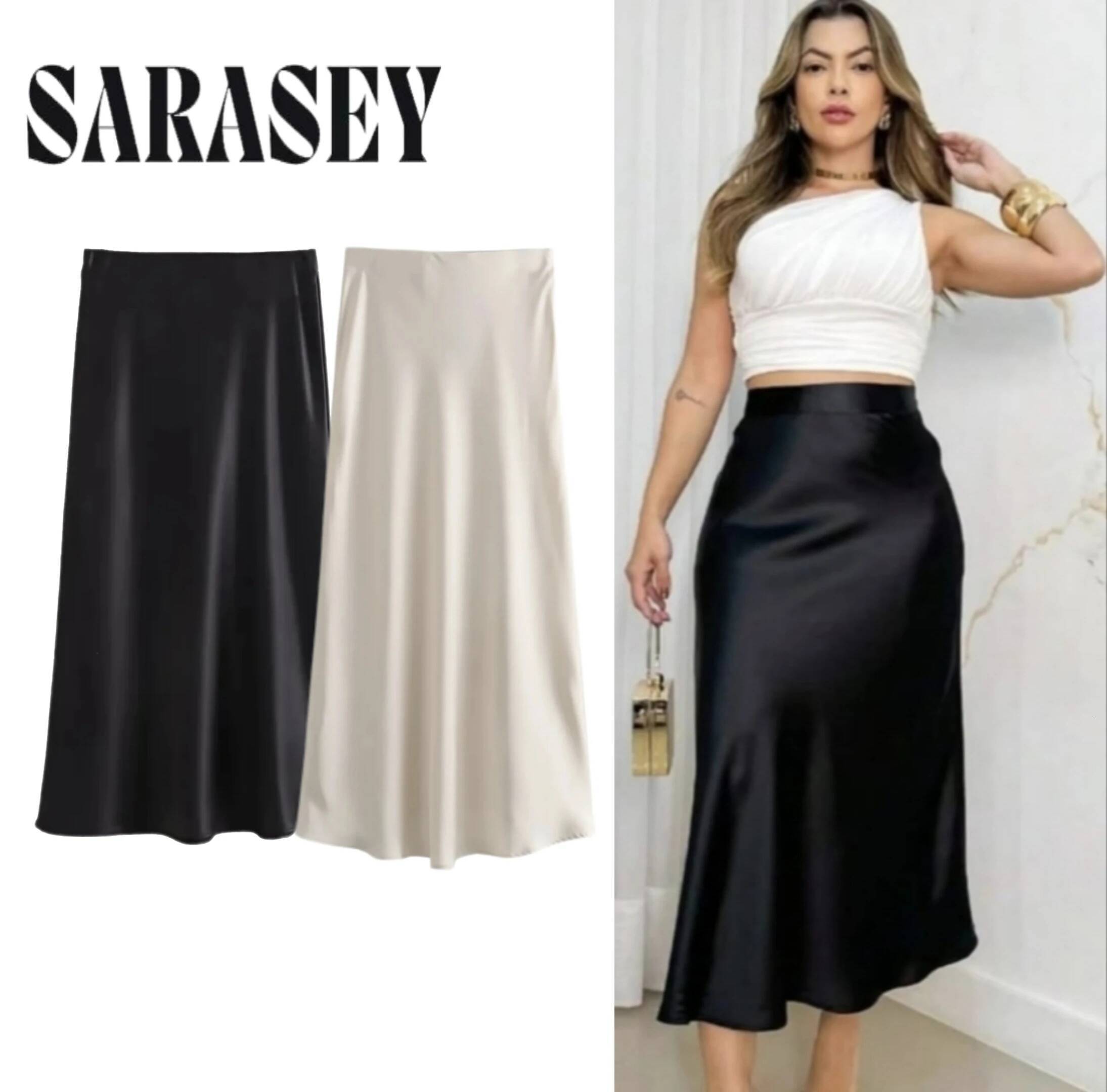 2025 Satin Black High Waist Long for Women Summer White Midi Skirt Office Elegant Daily Skirts dongdumaoyi