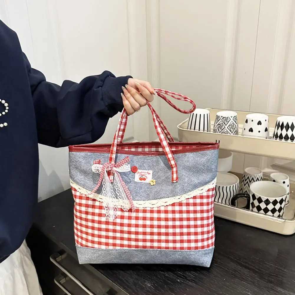 New Korean Style Womens Bag Lattice Casual Plaid Underarm Bag Fashionable Sweet Bowknot large capacity Shoulder Tote Bag Z250911