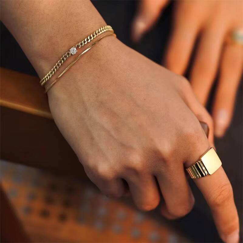 18K Yellow Gold Round Cut Diamond Cuban Link Bracelet Solid Gold 3MM Cuban Link Bracelet for Men and Women