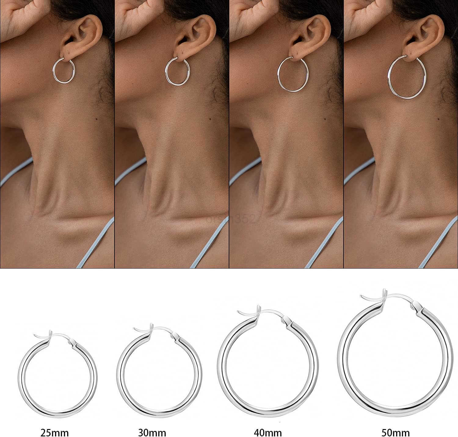925 Sterling Silver Hoop EarringsChunky Huggie Earrings for Women Diameter 25304050MMW250912