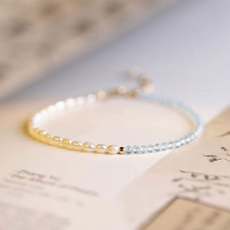yeyipearl Pearl and Crystal Bead Bracelet for Women, Dainty Gold Plated Minimalist Jewelry, Adjustable Hypoallergenic Elegant Gift for Daily Wear