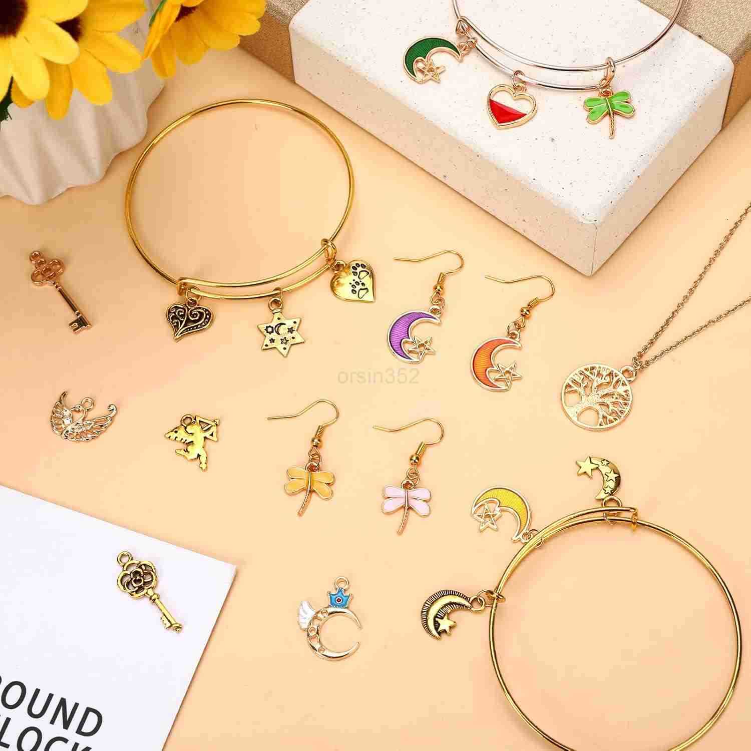 200Pcs Charms for Jewelry Making Assorted Enamel Charms Mixed Antique Gold Tibetan Silver Jewelry Bangle Charm Pendants for Necklace Earrings CrafW250