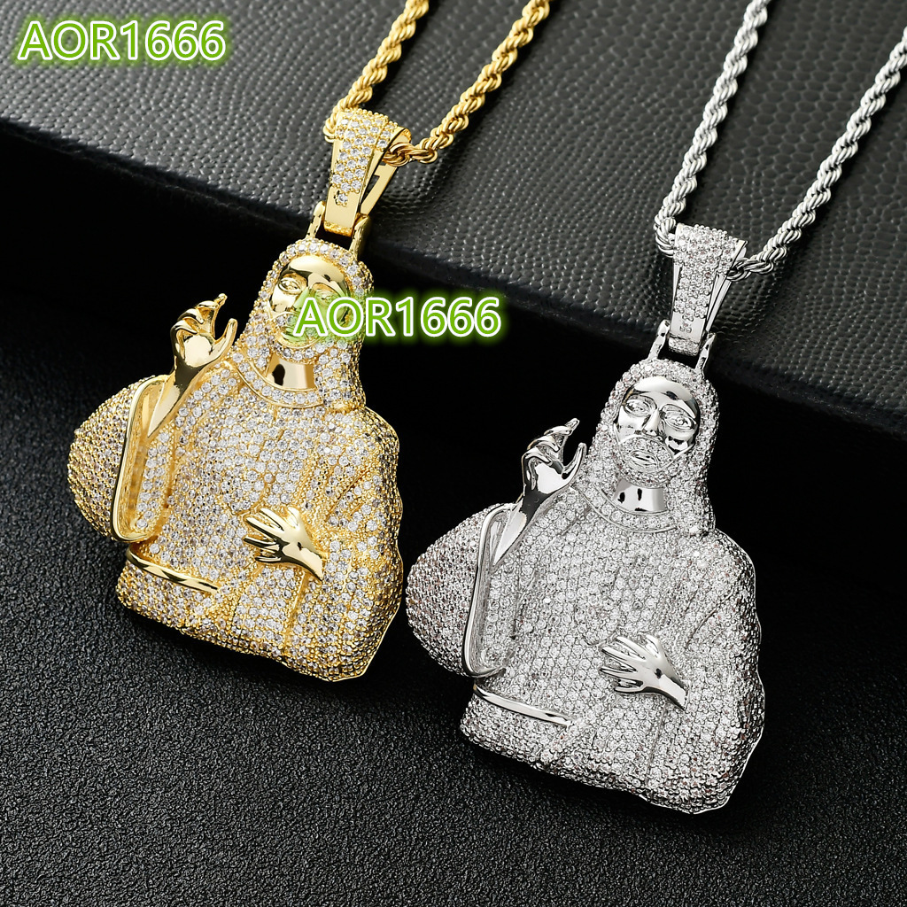 BES Hip Hop Jewelry Punk Vintage Religious Pendant Necklace Brass Gold Plated Cubic Zirconia Necklace Mens Jesus Christ Pendants