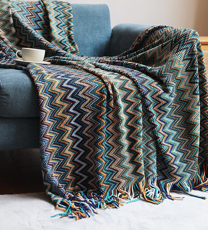 Bohemian Knitted Blanket Sofa Throw With Tassels Colorful Bedspread Nap Air Condition Nordic Home Decorative 211218