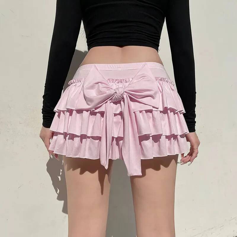 Bow Sweet A-Line Women Sexy Slim Low-Waist Casual Mini Y2K Female Summer Fashion Streetwear All-Match Pink Skirts dongdumaoyi