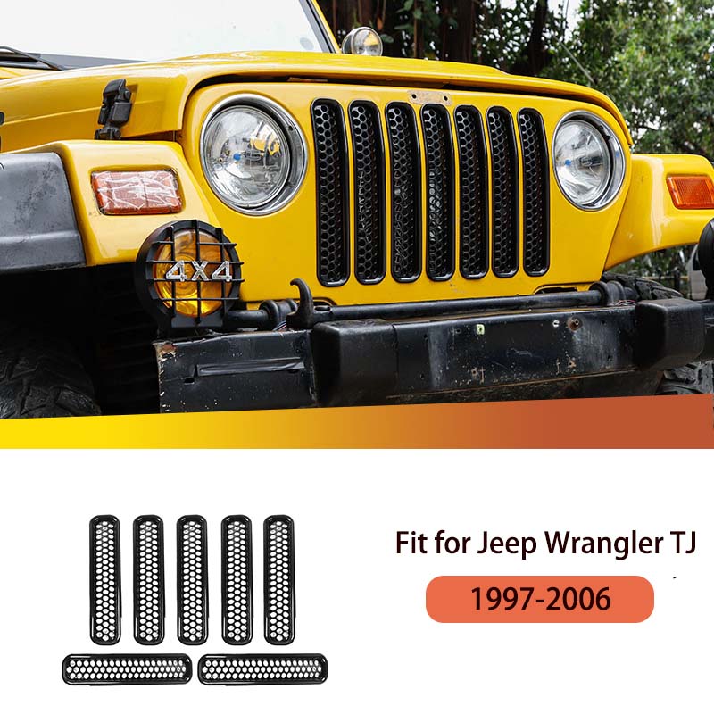 ABS Black Car Front Grille Trim Ring For Jeep Wrangler TJ 1997-2006 External Decorative Accessories