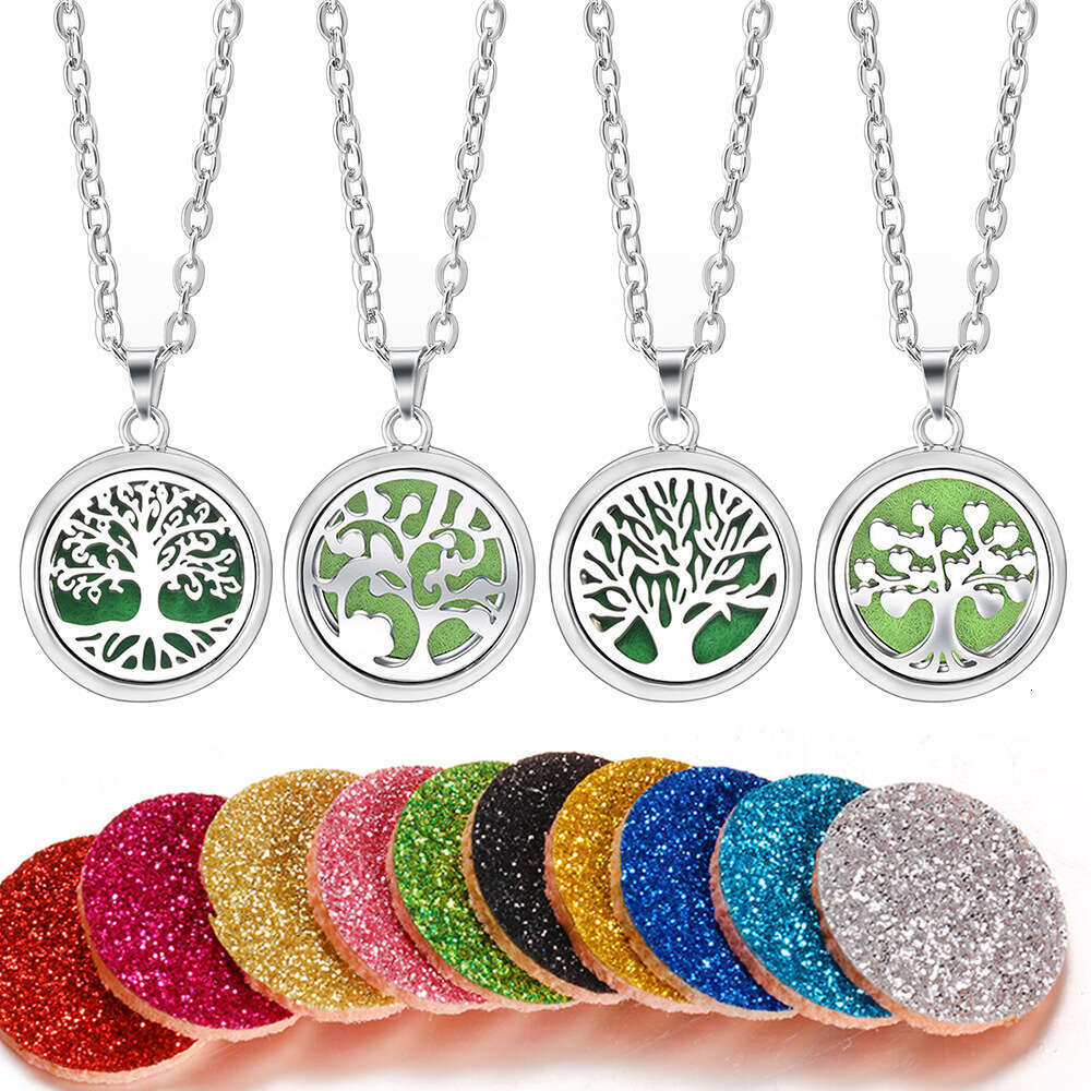 Fashion Tree of Life Aromatherapy Essential Oil Necklace Stainless Steel Diffuser Perfume Pendant Small Box Jewelry Gift