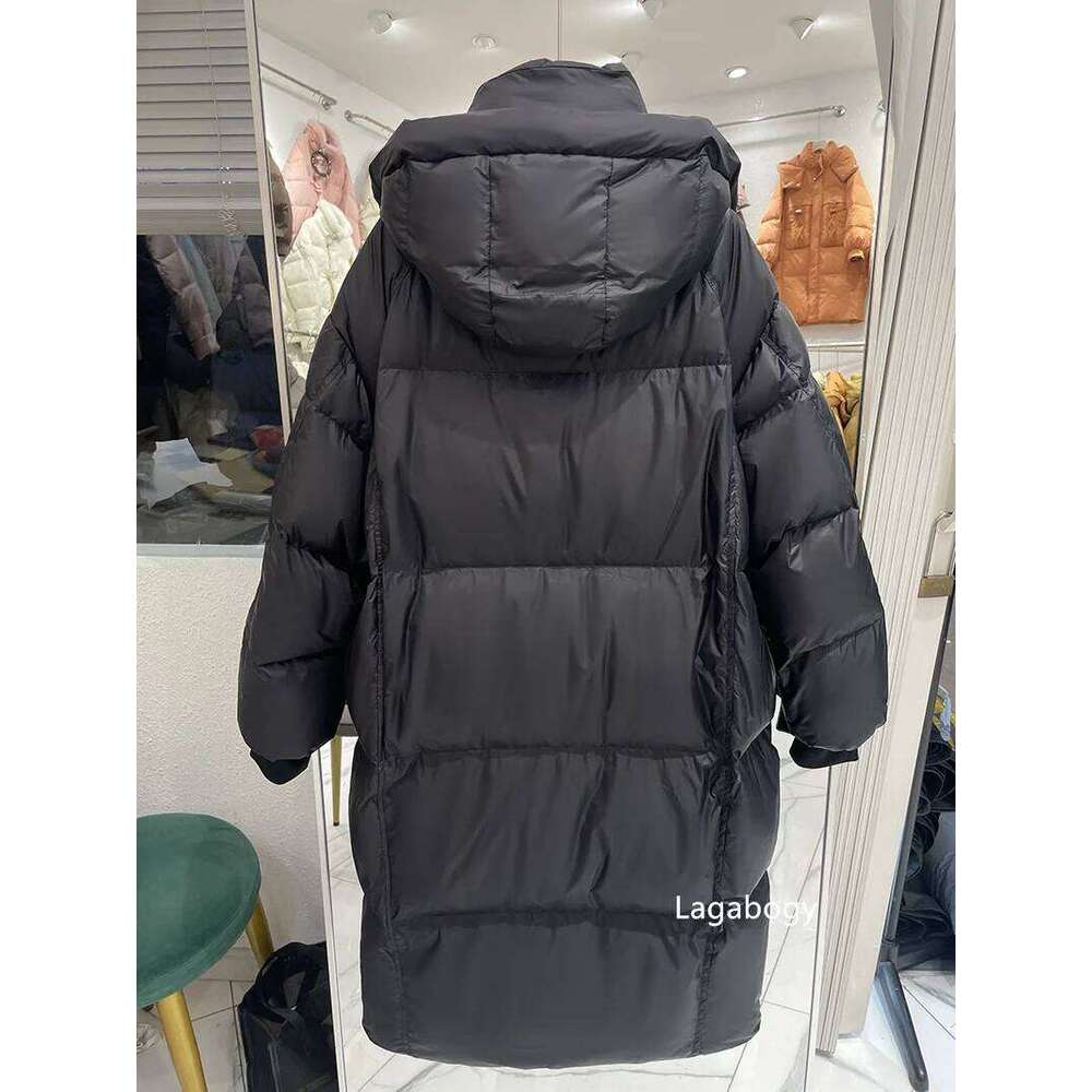 Lagabogy 2025 New Winter Women Puffer Jacket Female White Duck Down Coat Large Version Of Warm Hooded Loose Thickened Long Parka