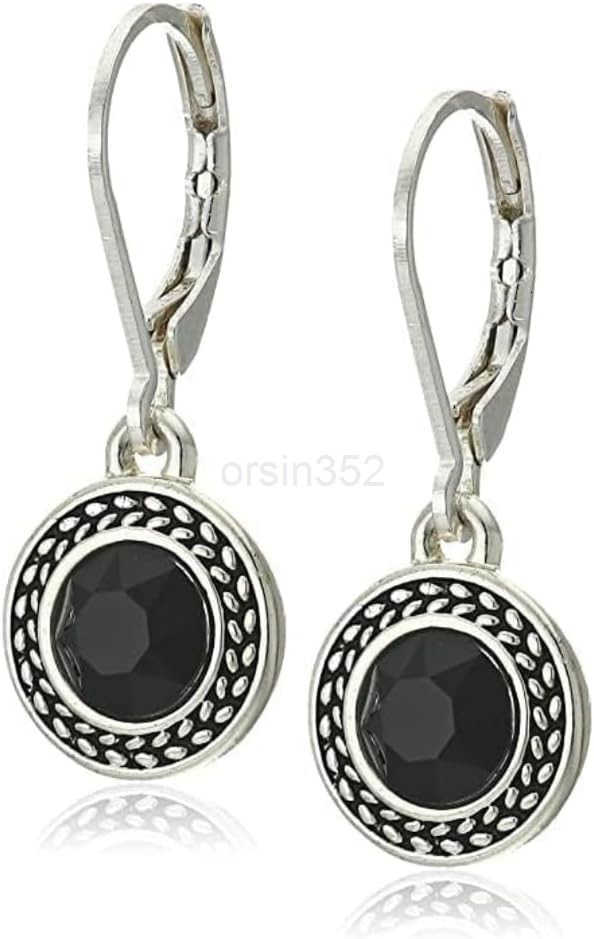 Handmade Crystal Leverback Earrings for Women 925 Sterling Silver Dangle Earring with Charm Pierced Lightweight Dangling Bohemian Small Hoop EarringW2
