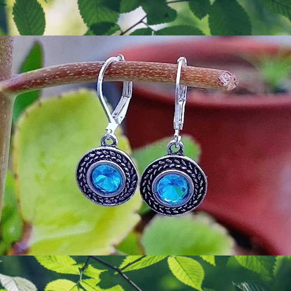 Handmade Crystal Leverback Earrings for Women 925 Sterling Silver Dangle Earring with Charm Pierced Lightweight Dangling Bohemian Small Hoop EarringW2