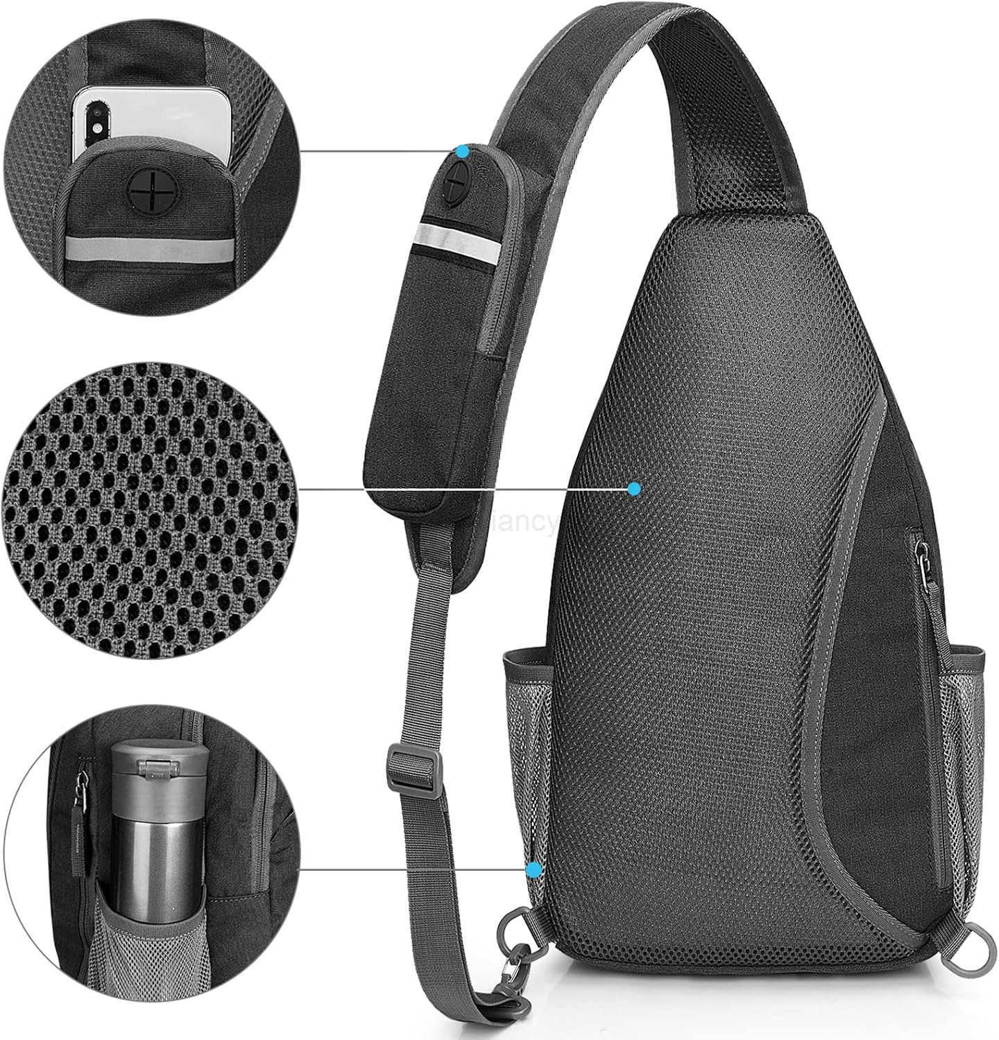 Sling Bag RFID Blocking Sling Backpack Crossbody Chest Bag Daypack for Hiking TravelBlackW250911