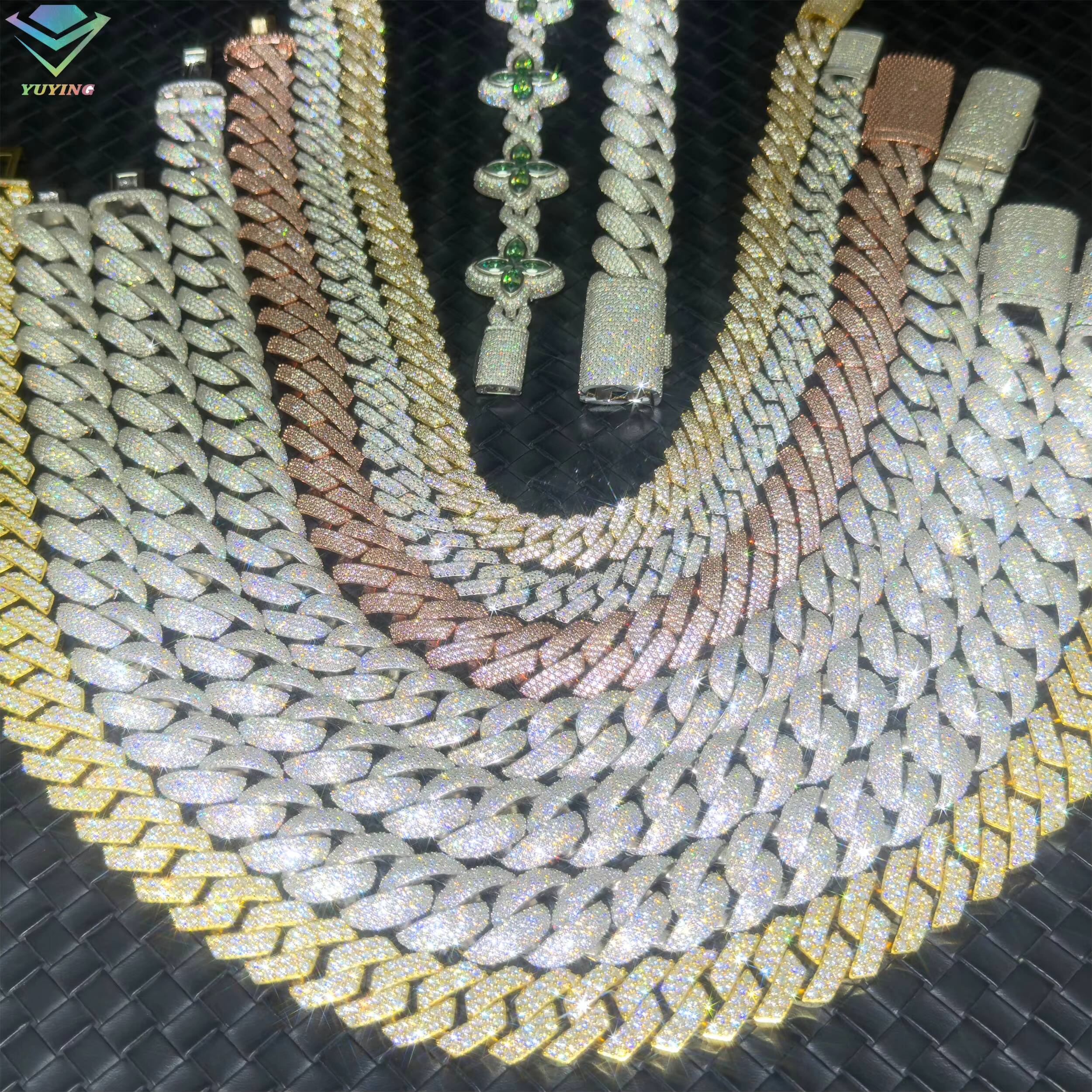 Popular Mossanite Cuban Chain for Men 2rows 8mm14mm Width Hip Hop Necklace Jewelry 925 Solid Silver Chain Necklace