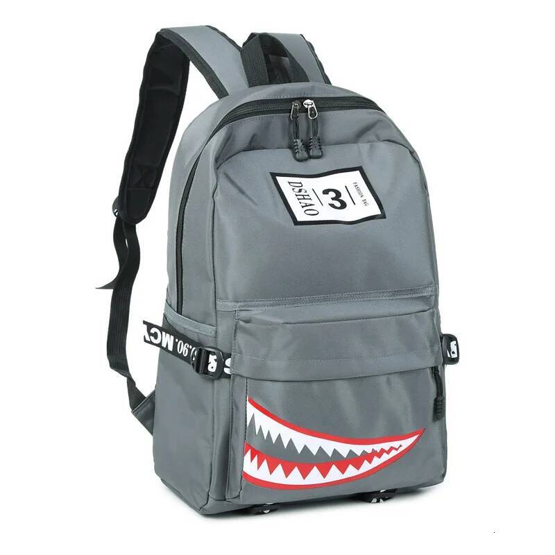 New school designer shark mouth large capacity Men's letter print teenage youth backpacks high-quality