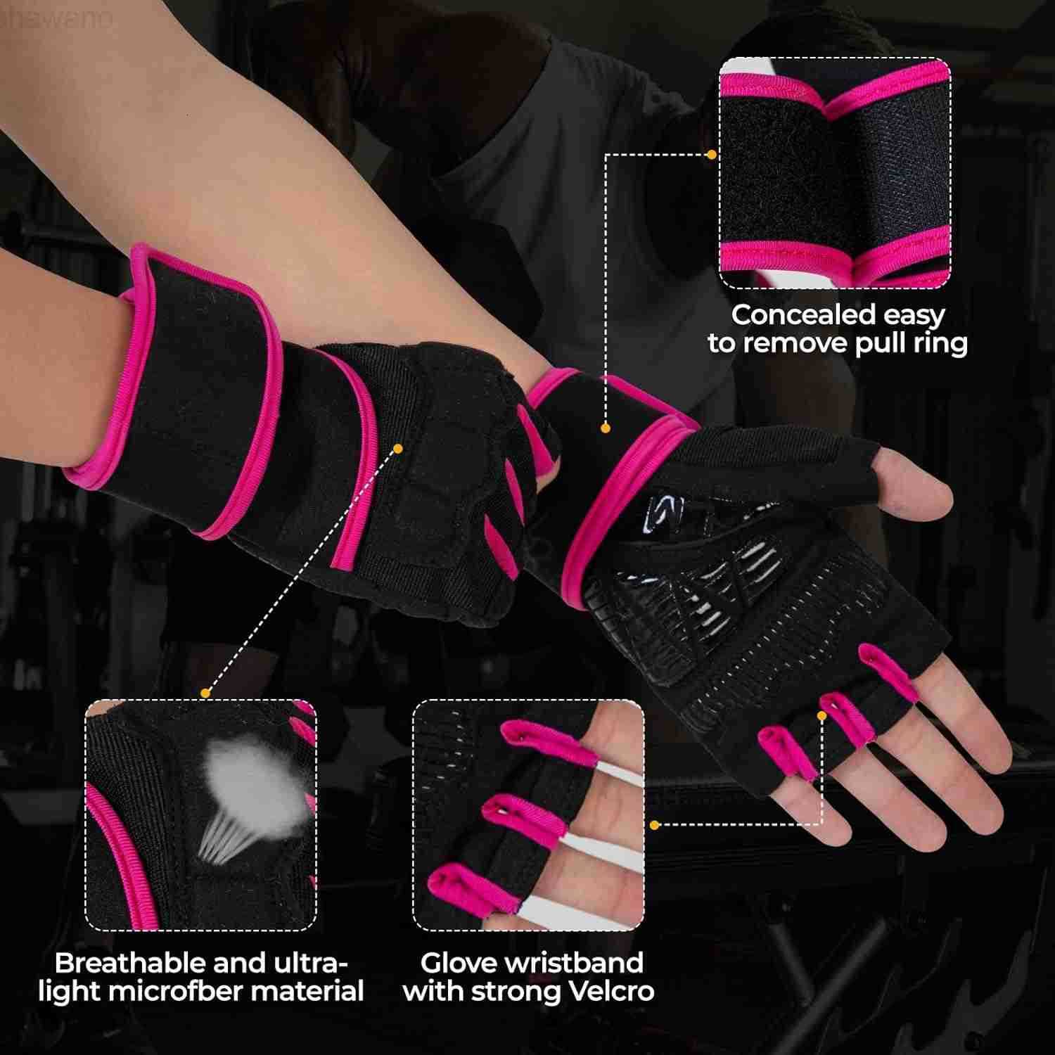 Workout Gloves for Men and Women Gym Weight Lifting Padded Gloves with Wrist Wrap Support Full Palm Protection Silicone Grip Cross Training Fitness Pu
