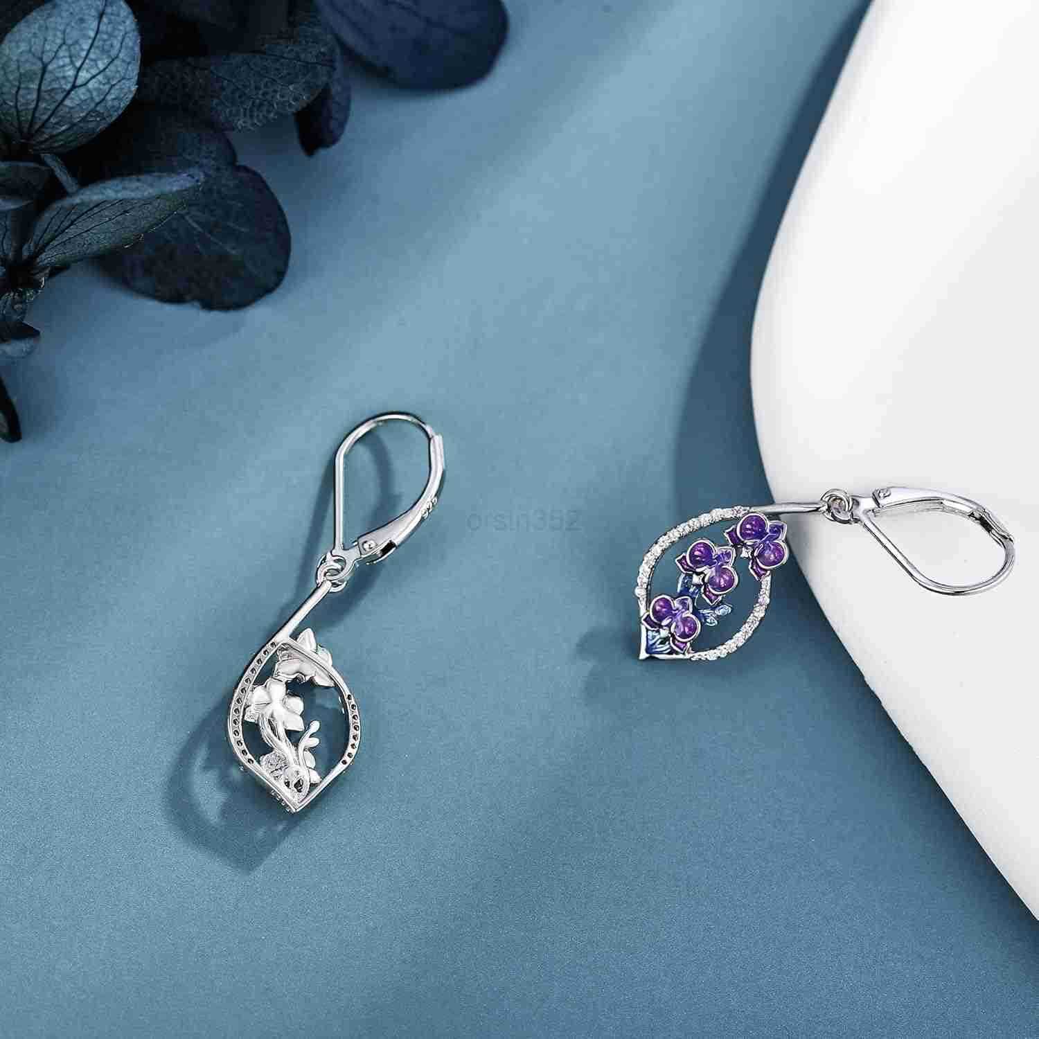 BlossomsLily of the ValleyHibiscusRoseSunflowerMonsteraTulipOrchid Earrings S925 Sterling Silver Flower Dangle Earrings Jewelry for WomenW250911