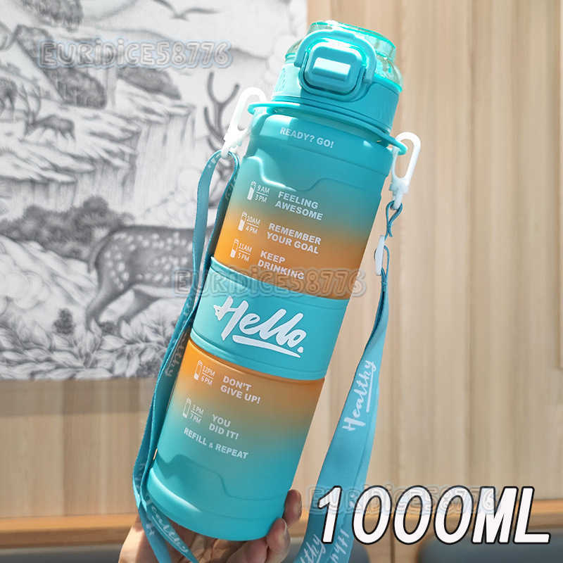 New Gradient Color Space Cup Straw Portable Strap Plastic Water Bottle Outdoor Fitness Sports Water Bottle H250911