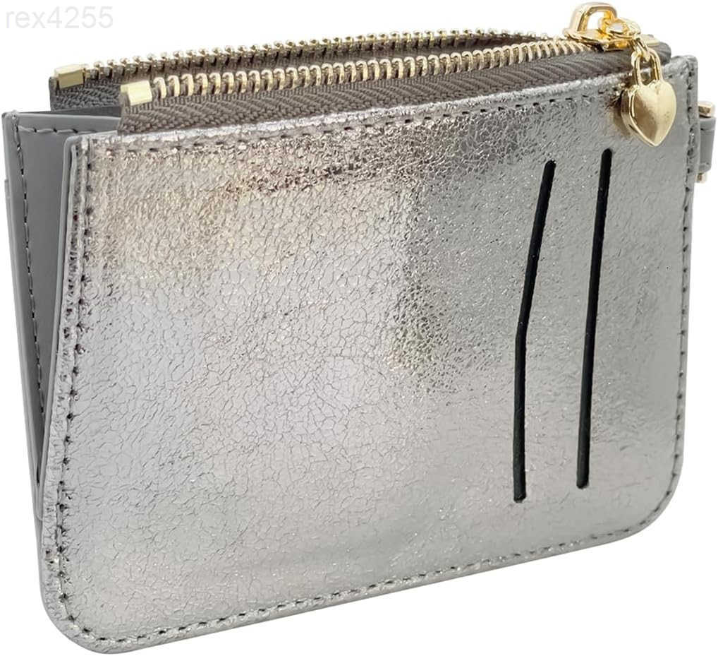 Key Chain Wallet Women Credit Card Holder for Women with Metal Key Chain Ring for Car KeysLadies Mini Purse with ID Window and Zipper Pocket GreyW2509