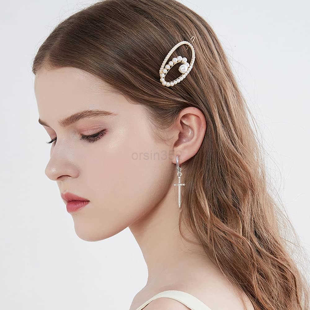 Clip on Dagger Sword Minimalist Dangle Drop Small Hoop Earrings for Men Women Boys Non Pierced Ear 316L Stainless Steel Charms Fake Huggie Hoops Carti