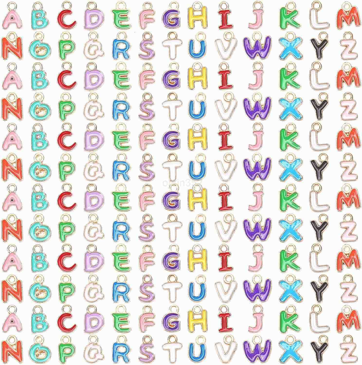156Pcs6 Sets Letter Charms for Jewelry Making AZ Capital Alphabet Enamel Initial Letter Charms with 200Pcs Open Jump Rings for Earrings NecklaceW25091