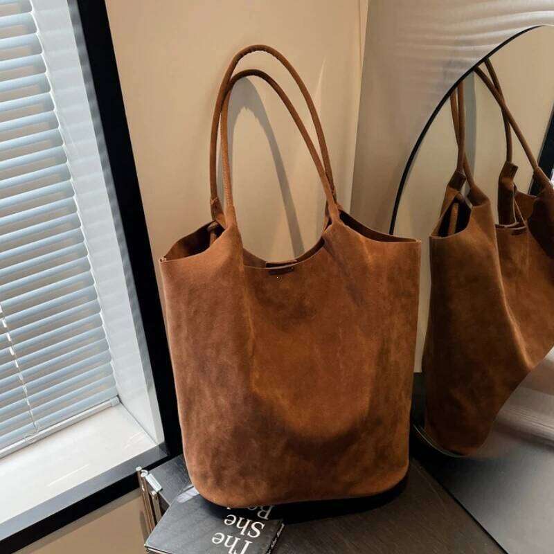Suede Sewing Thread Retro Women's Shoulder Bags Zipper Versatile 2025 New Solid Colors High Capacity Casual Tote