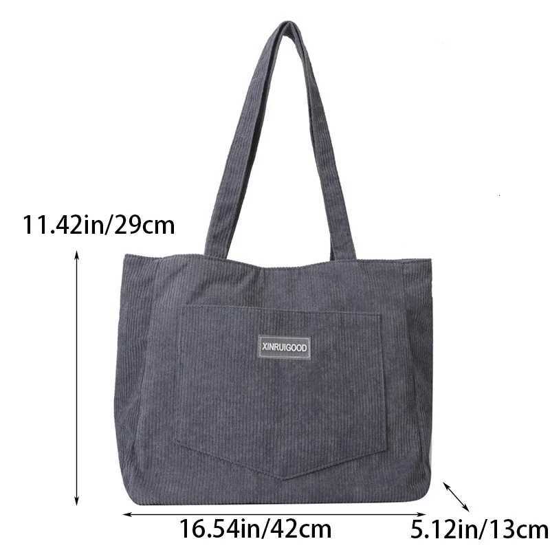 Large Capacity Shoulder Bag Trendy Corduroy Tote Bag Solid Color Ladies Handbag With Front Pocket Z250911