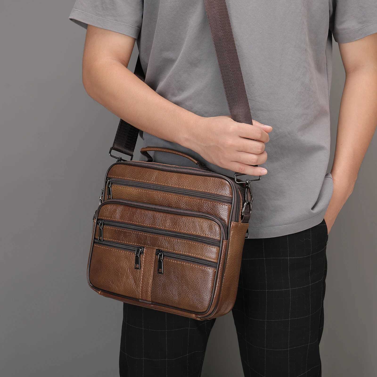 Genuine Leather Shoulder Bag for Men Black Cowhide Leather Handbag for Men Business Office Messenger Bag Male Crossbody Bag Z250906