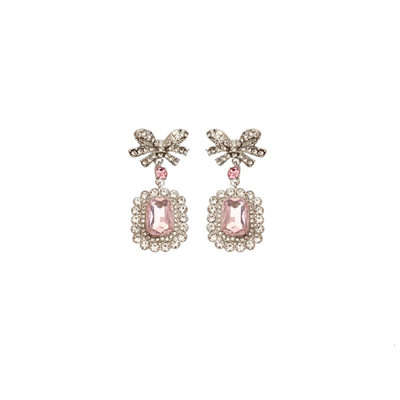 Luxury Brand Designer Jewelry Silver Needle Inlaid Diamond Square Bow Earrings Korean Sweet Fashion Stud Earrings Personality Temperament Versatile Ea