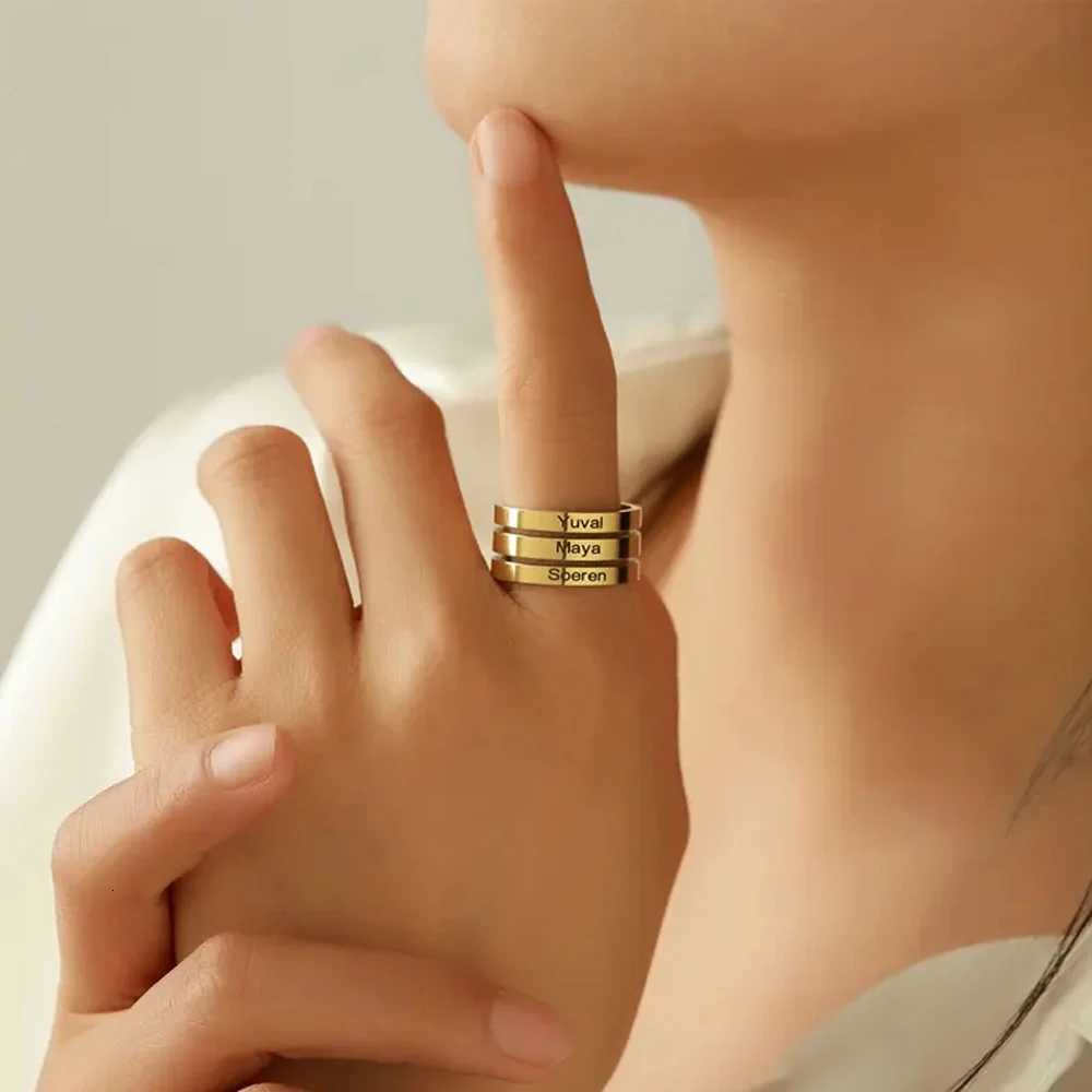 COOLTIME Personalized Name Ring Stainless Steel Fashion Double Triple Name Ring for Couple Jewelry Birthday Gift New W250911