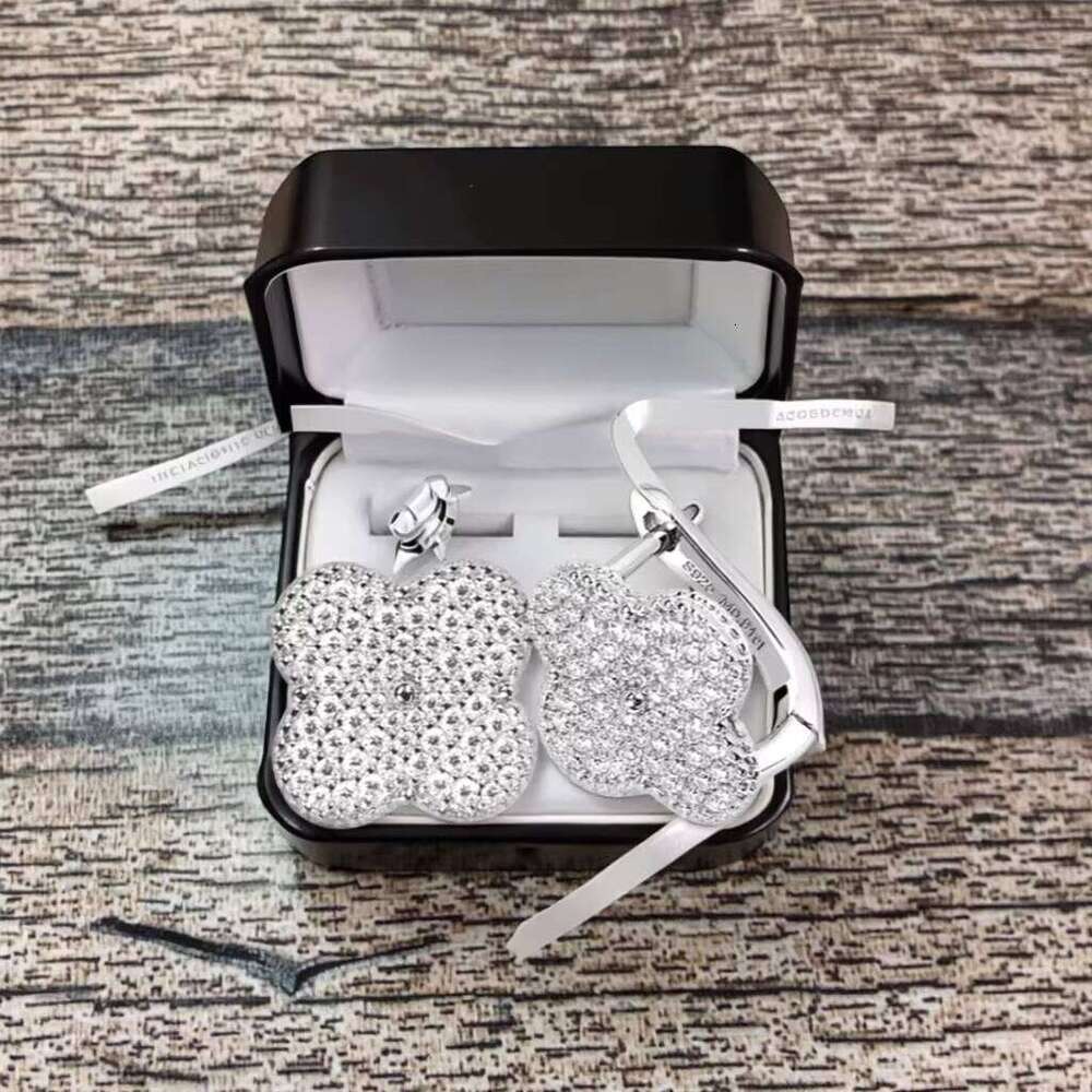 Certified Women's Sterling Sier Moissanite Flower Earrings with Four-leaf Clover Clip Full Cluster