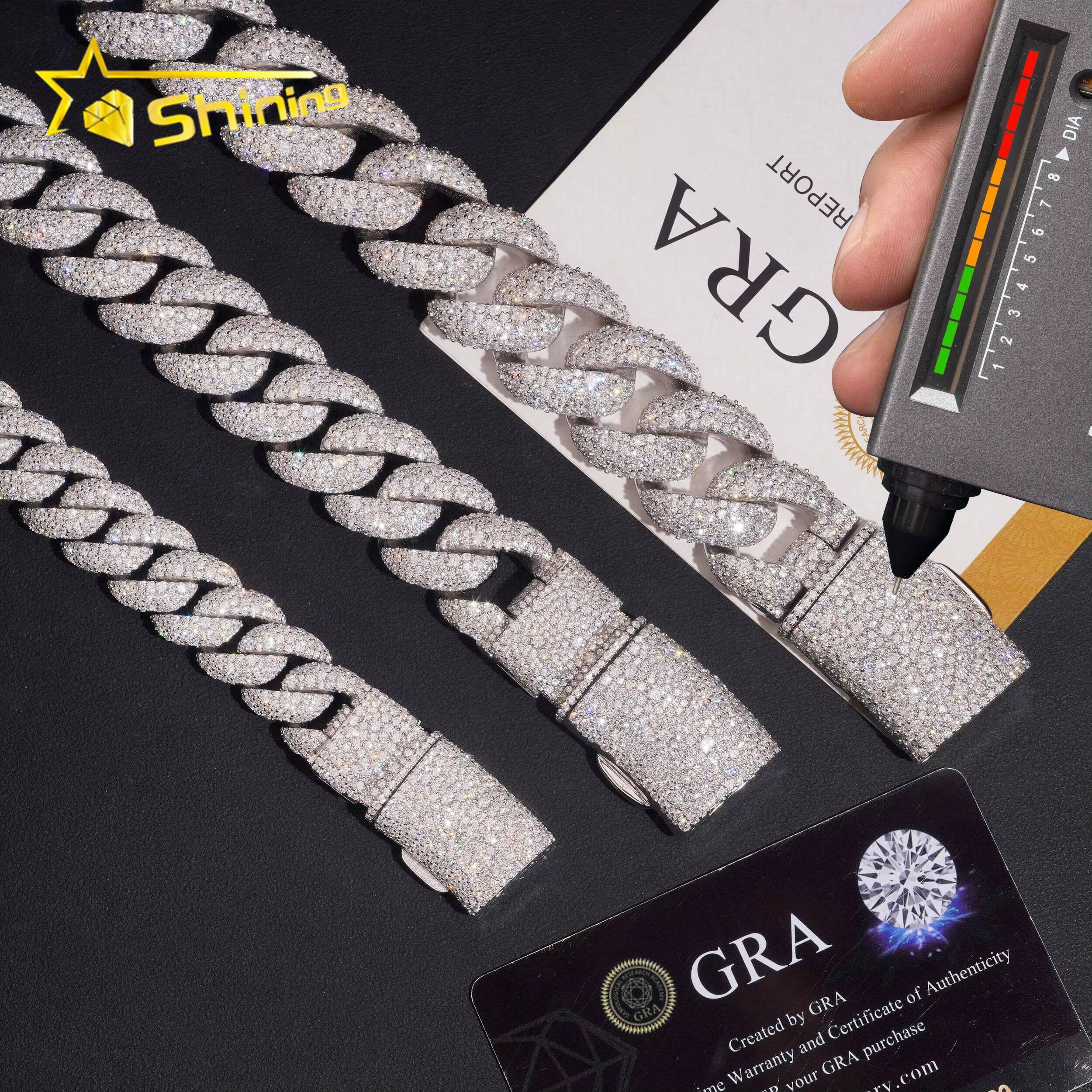 Hip Hop Luxury Rapper Jewelry Iced Out 925 Sterling Silver 20mm 22mm 23mm Mosaic Set Moissanite Cuban Link Chain