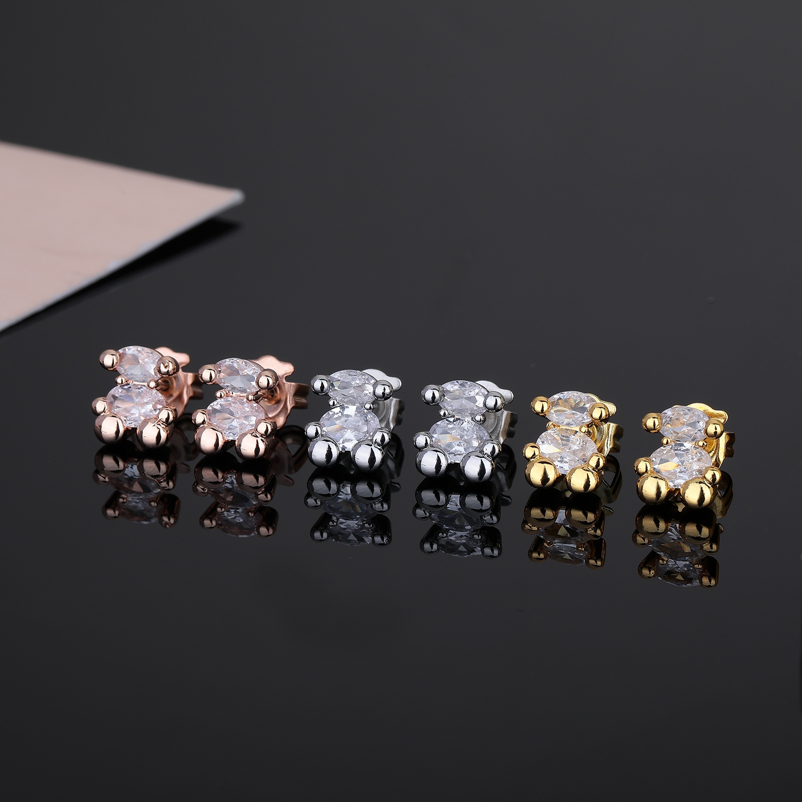 Fashion Women Men Girls Bear Silver Gold Rose Stainless Steel Copper White Purple Zircon Cartoon Animal Zircon Span Stud Earrings Jewelry Gift