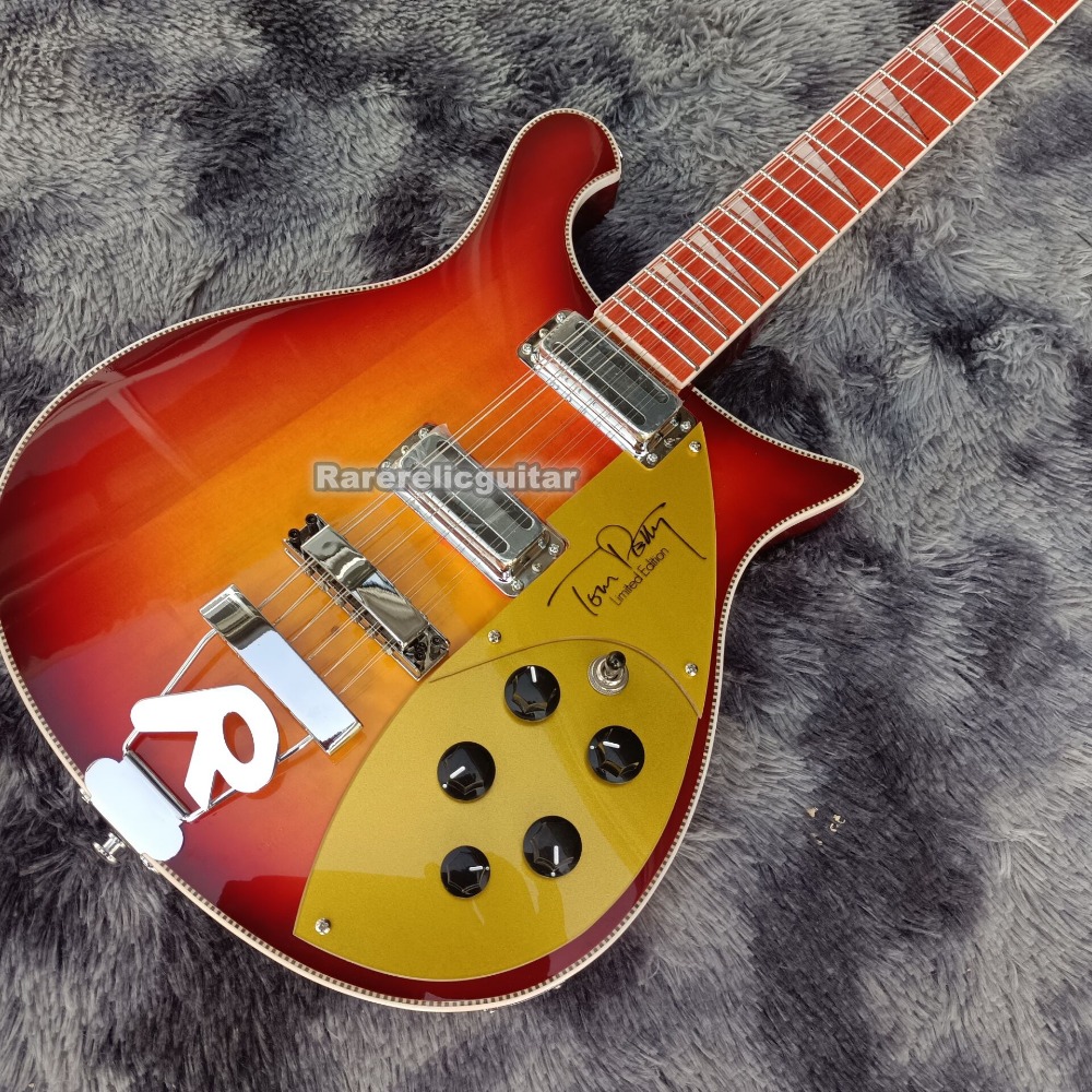 Sunburst Red Basswood Electric Guitar with Rosewood Fingerboard and Through Tailpiece for Precision Sound