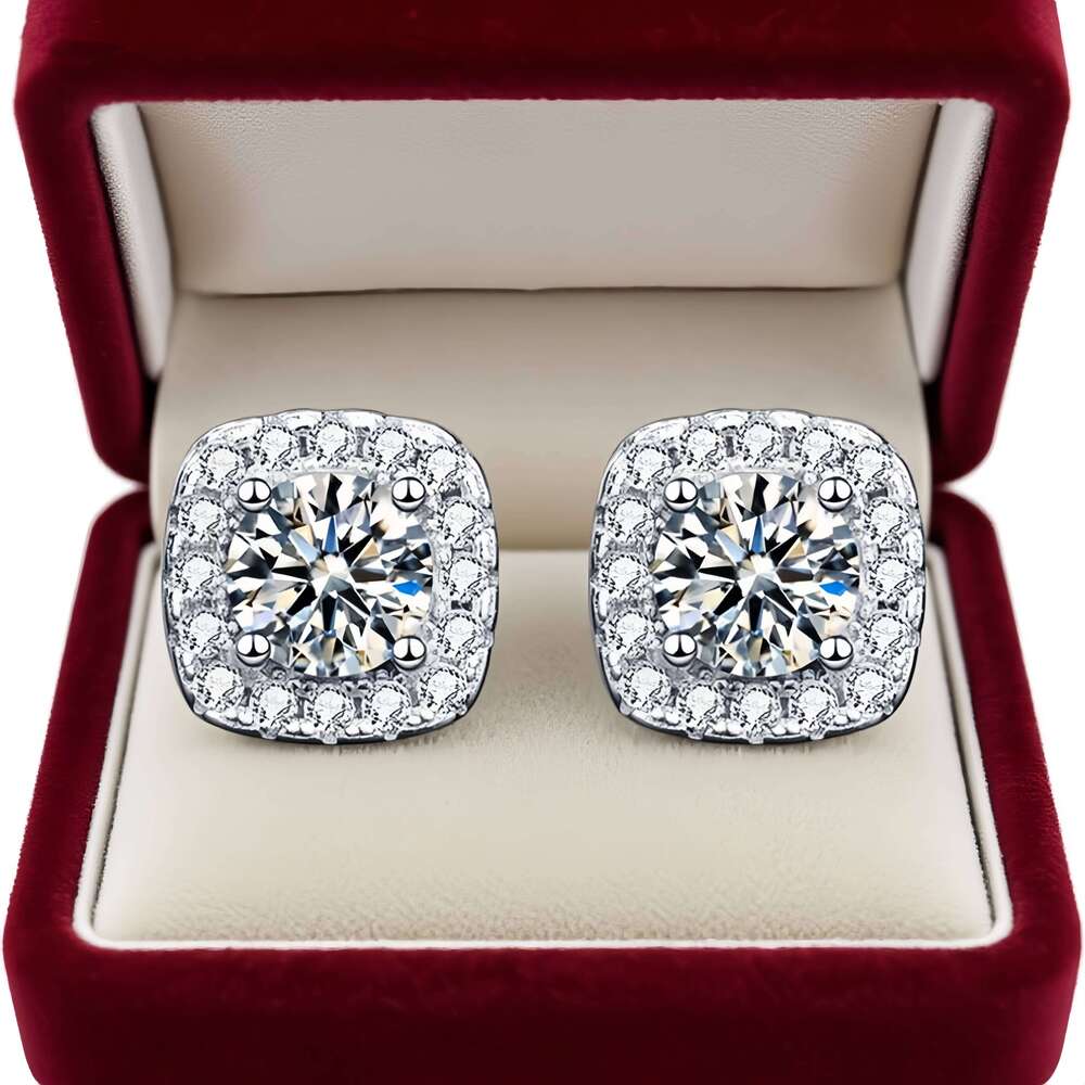 Wholesale in Stock S Sterling Sier Square Stud Earrings Waterproof D Color Moissanite for Women