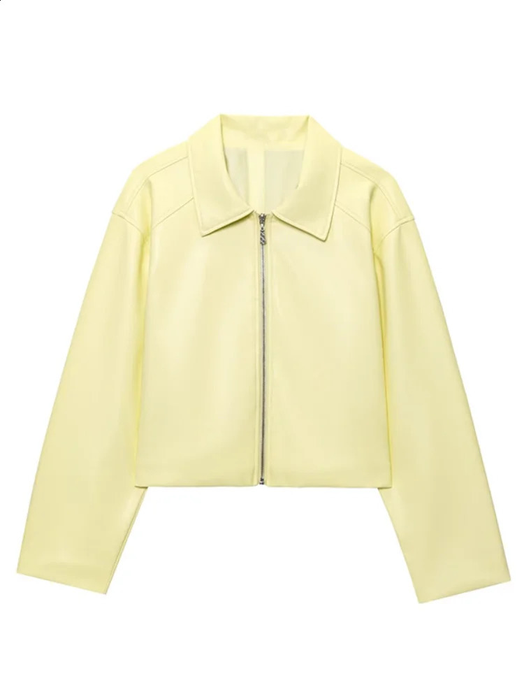 Chic Solid Womens Pu Leather Jacket Casual Long Sleeve Lapel Zipper Patchwork Coat Lady Autumn Street Fashion Outerwear 250911