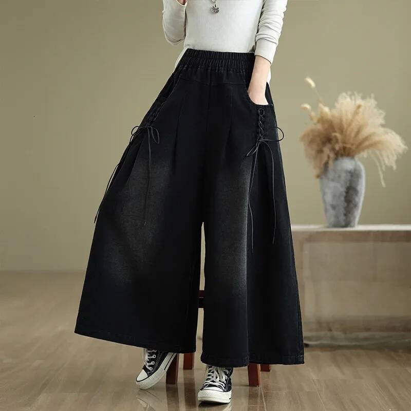 Plus Size Women's Jeans Elastic Loose Slimming Casual Versatile Straight Wide Leg Pants Real Shot New 2025