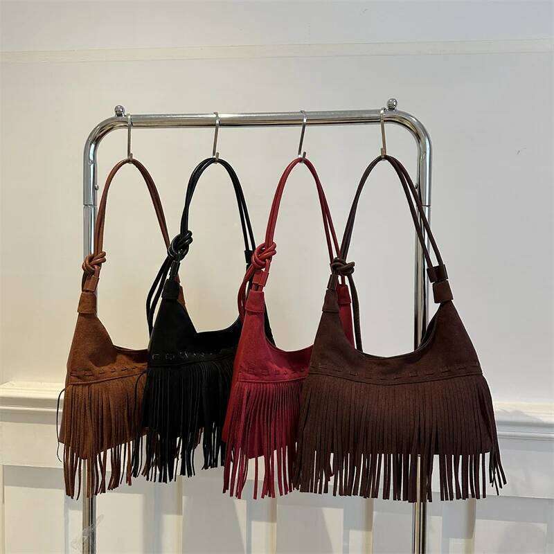Vintage Fringe Crossbody Fashion Suede Slouchy Trendy Tassel Underarm Bag For Women Work Shopping Travel Winter Fall