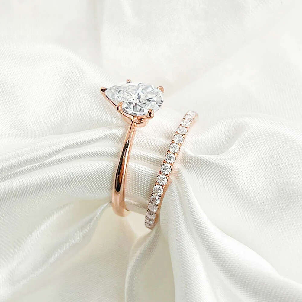 Round Custom Moissanite Rings Women Real Rose Wedding Solid Ring Gold for Couples