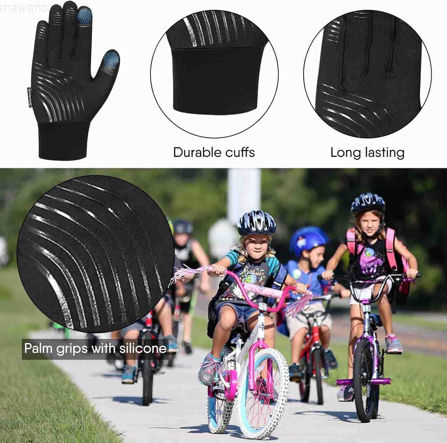 Cycling Gloves Sports Winter Thermal Boys Girls Children Windproof AntiSlip Touchscreen Gloves Age 412 Years Bike Mitts Riding Running Warm Outdoor Hi