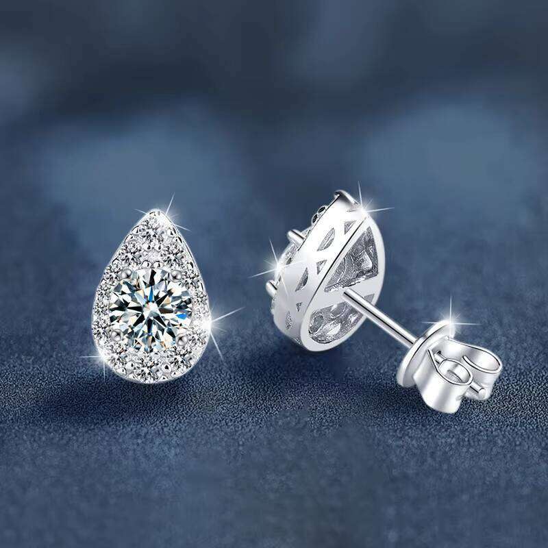 Sterling Sier Water Drop Ear Studs Elegant 50 Points D Color Moissanite Earrings High-End Simple Design for Wholesale