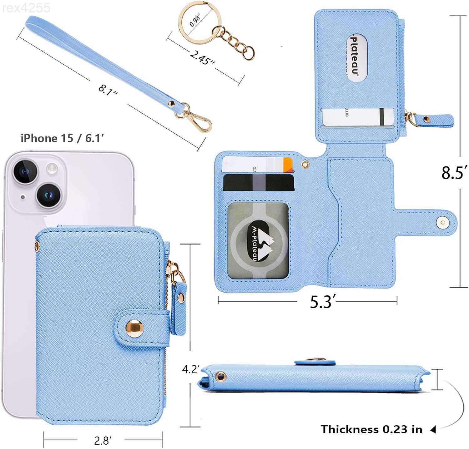 Wallet Womens Wallet Leather Keychain Wallet With Zipper Coin Pocket ID Window Wrist Strap Gift Box Sky BlueW250911