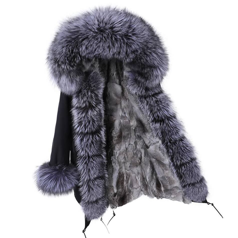 2024 Maomaokong Women winter natural raccoon fox collar long coat real rabbit fur lining parkas Women's jacket