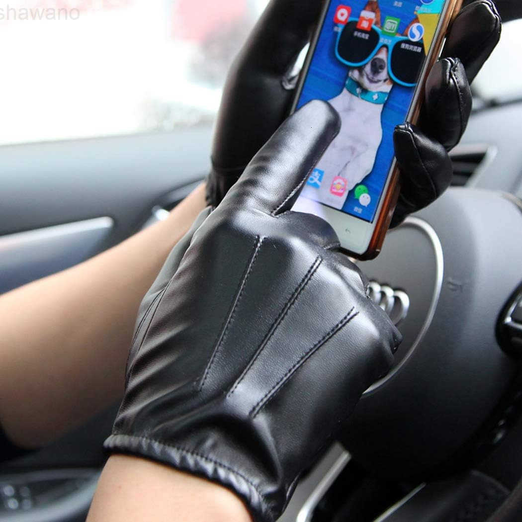 Long Keeper Men Leather Touchscreen Gloves Winter Driving Warm Wrist GlovesW250911