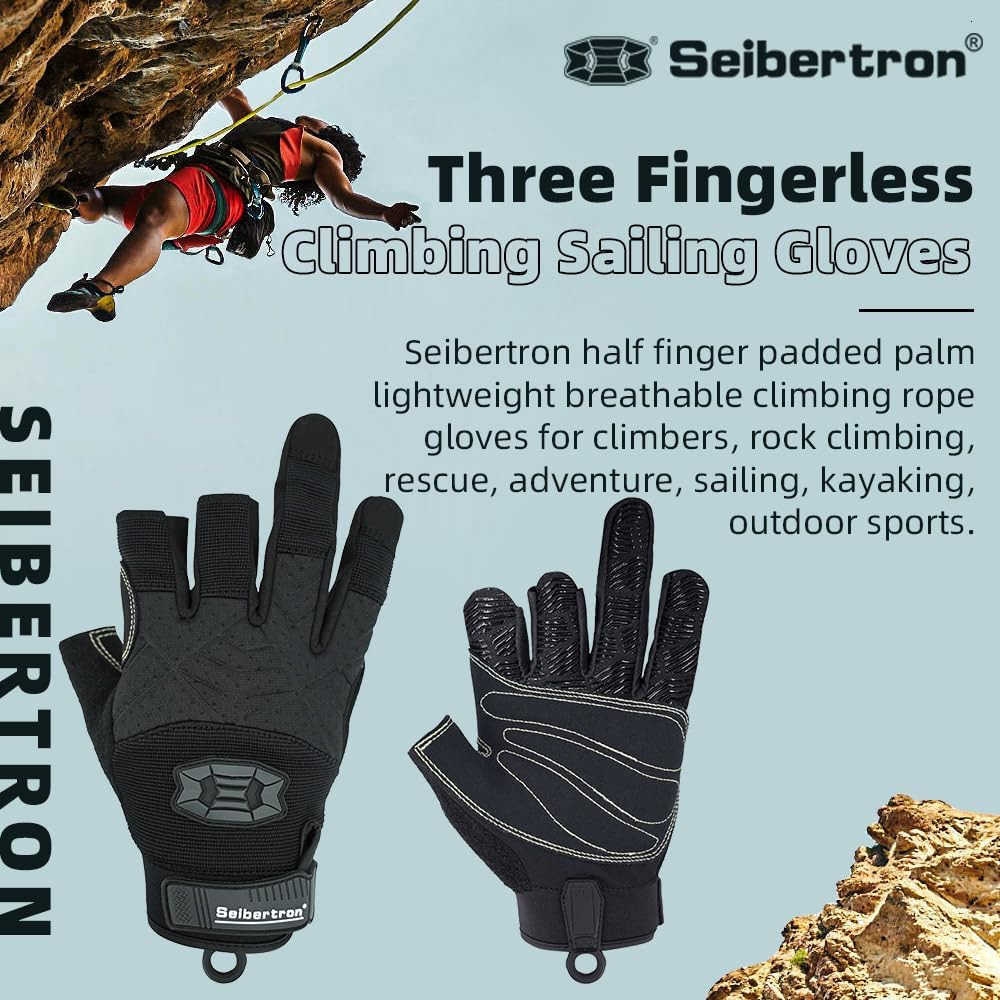 Full or Half Finger Padded Palm Lightweight Breathable Climbing Rope Gloves for Climbers Rock Climbing Rescue Adventure Sailing Kayaking Outdoor Sport