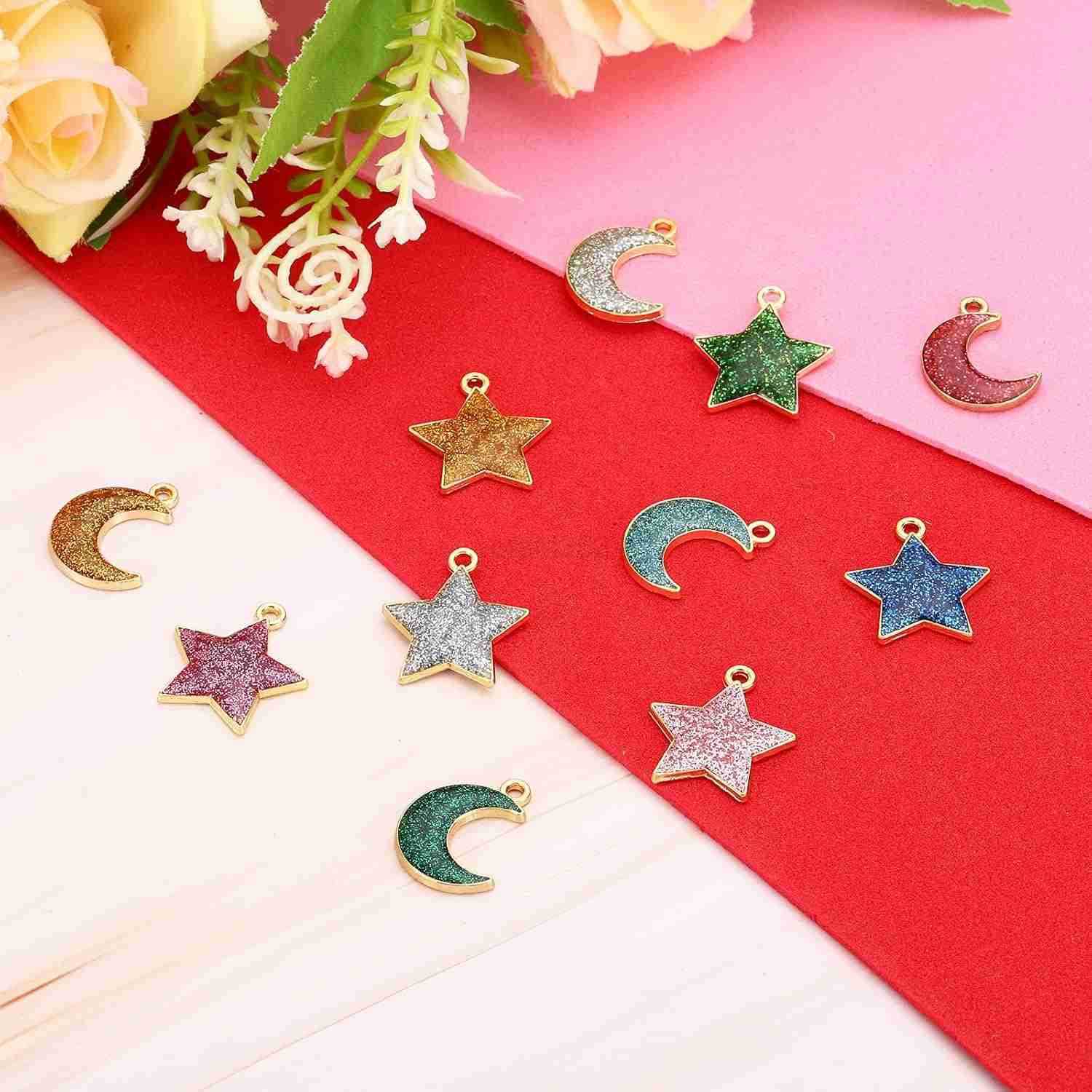 40pcs Star Charm Pentagram Charm Pendants Small Bulk Resin Glitters for Jewelry Making s EarringsW250911