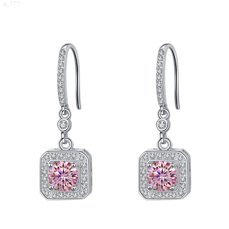 Fine Jewelry S925 Silver New Design GRA Test Drill Pen 1CT2 Blue Pink Colored Moissanite Dangle Pendant Earrings