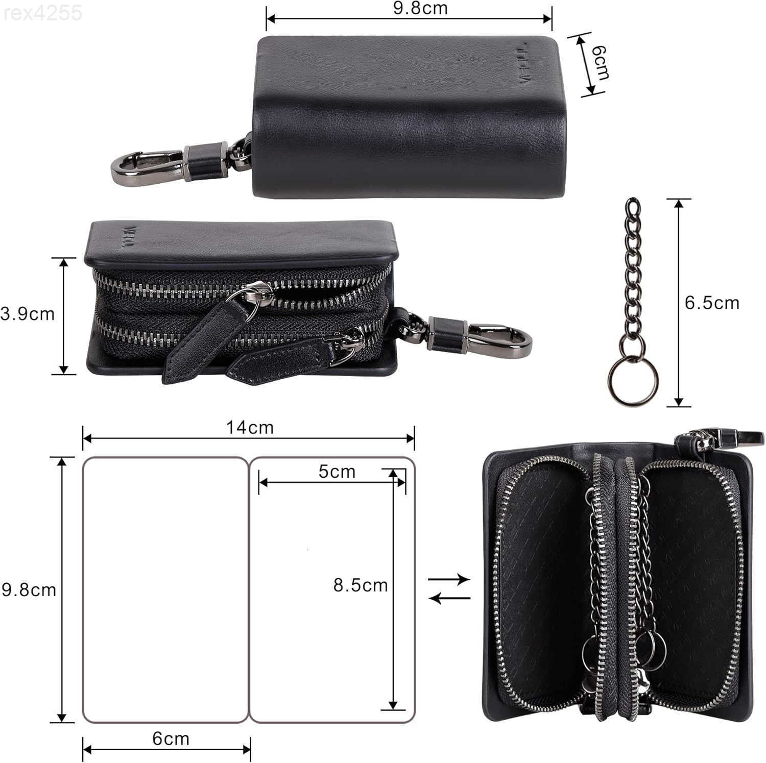 Car Key Case Holder Double Zipper Leather Car Smart Key Fob Case with Keychain for Men and WomenW250911