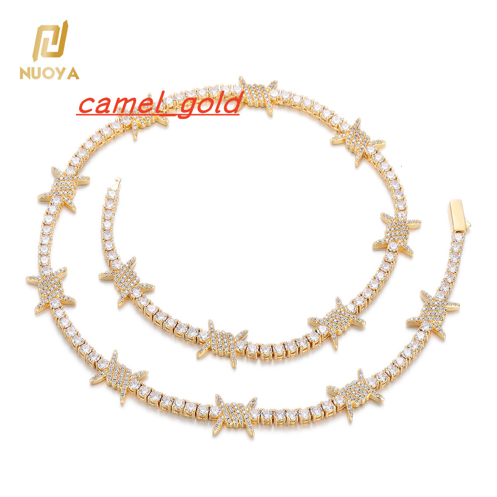 Hip Hop Jewelry Iced Out Bling Zircon Thorn Tennis Chain Womens Choker 18K Gold Plated Barbed Wire Tennis Chain Necklace
