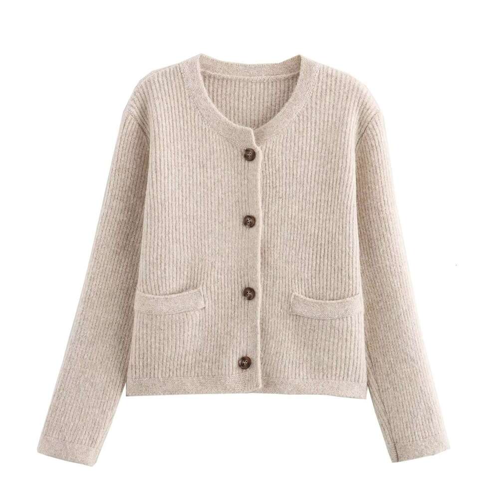 DHEssentials 2025 Autumn New French Style Soft Comfortable Round Neck Casual Long Sleeve Knitted Jacket