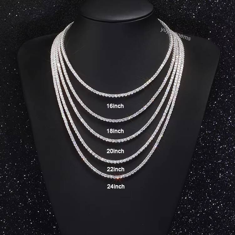 Ready to Ship 2mm5mm Pass Diamond Test S925 Sterling Silver Women Men HipHop Diamond Necklace GRA Moissanite Tennis Chain