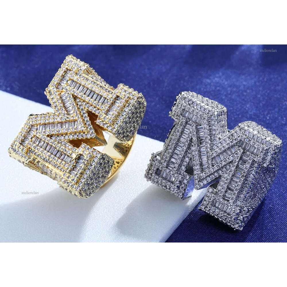 Designer Jewelry Customized Personalized Hiphop Fully Iced Out VVS Baguette Moissanite Dia Men Letter Rings